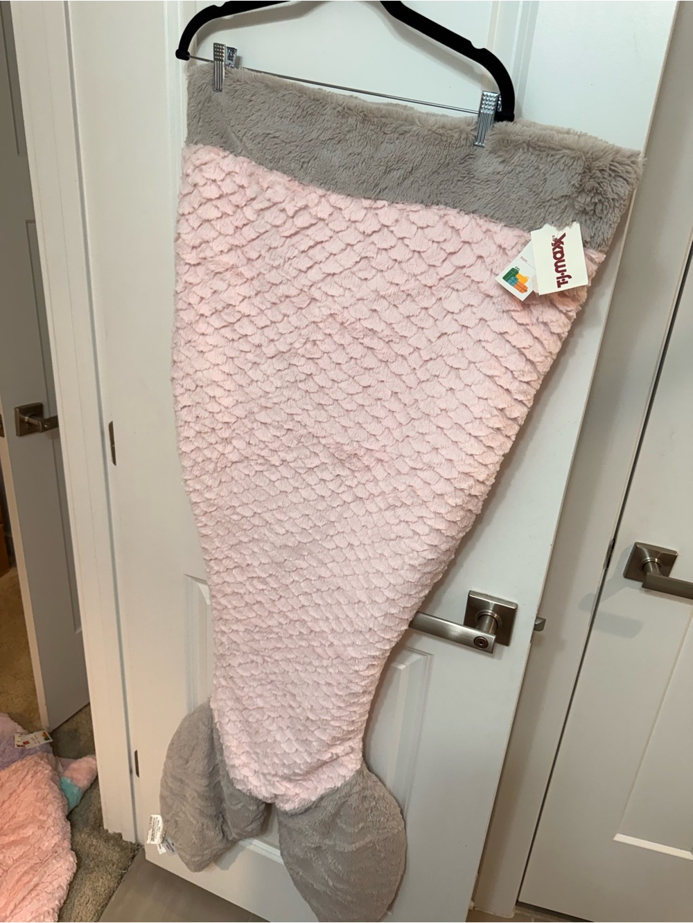 Cozy Mermaid Tail Blanket/sleeping Bag - Gray and Light Pink